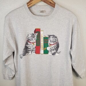 CMS Casuals Gray Sweatshirt Nightgown Sleep Shirt Christmas Cats, Books One Size